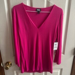 NWT INC large hot pink v-neck lightweight 3/4 sleeve top